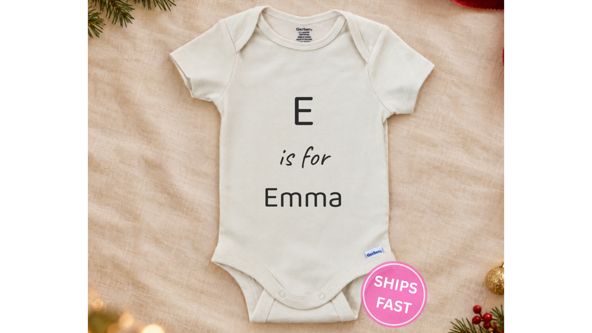 Big initial name personalized baby onesie