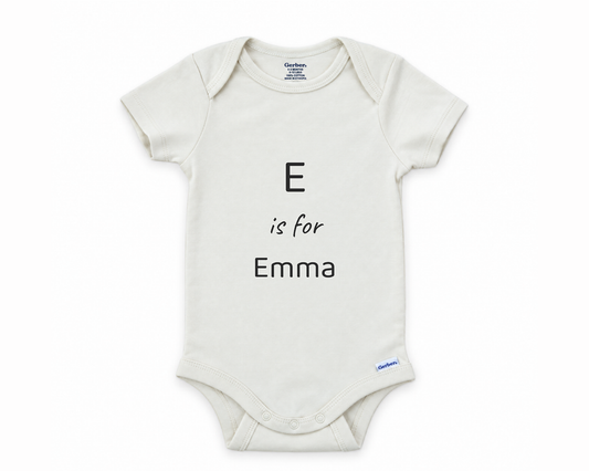 DESIGN B - Big Initial Name personalized baby bodysuit, the big initial name lead design on white
