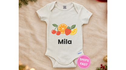Retro fruit name personalized baby onesie