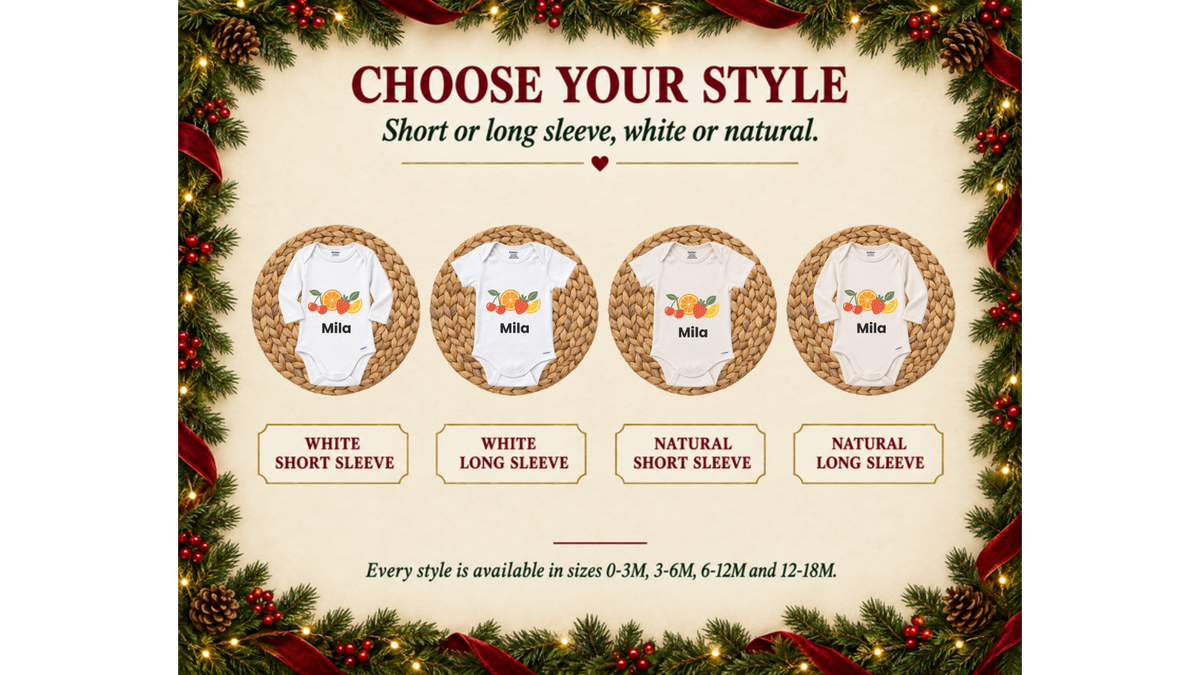 Retro fruit name personalized baby onesie