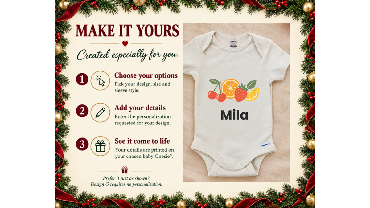 Retro fruit name personalized baby onesie