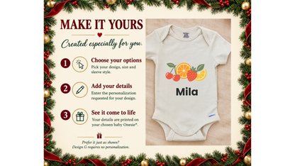 Retro fruit name personalized baby onesie