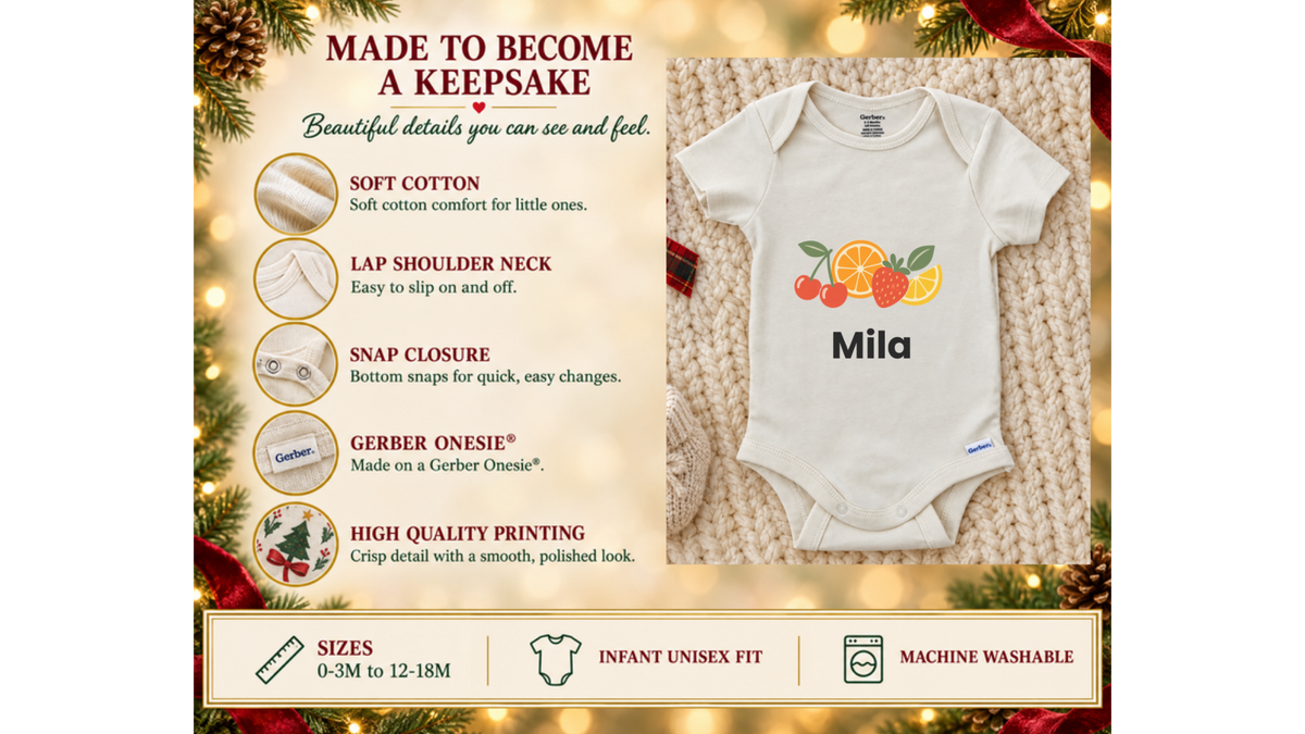 Retro fruit name personalized baby onesie
