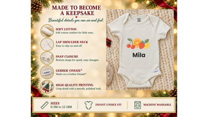 Retro fruit name personalized baby onesie
