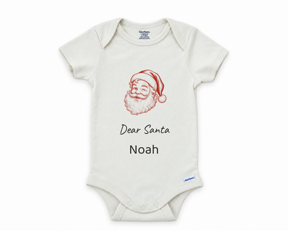 DESIGN B - Dear Santa personalized baby bodysuit, the winking Dear Santa lead design on white