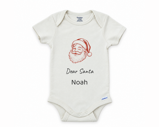 DESIGN B - Dear Santa personalized baby bodysuit, the winking Dear Santa lead design on white