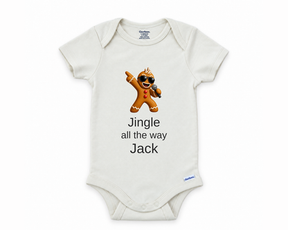 DESIGN G - Jingle All The Way Gingerbread personalized baby bodysuit design on a white background