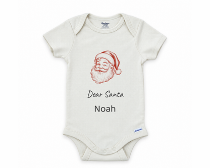 DESIGN B - Dear Santa personalized baby bodysuit design on a white background