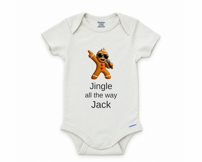 DESIGN G - Jingle All The Way Gingerbread personalized baby bodysuit design on a white background