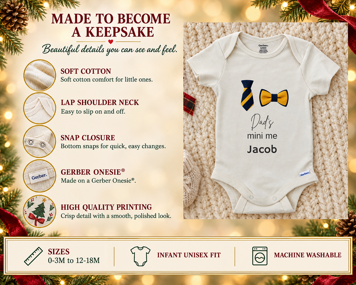 Dad's Mini Me personalized baby bodysuit with striped necktie and bow tie, photo 3 of 6