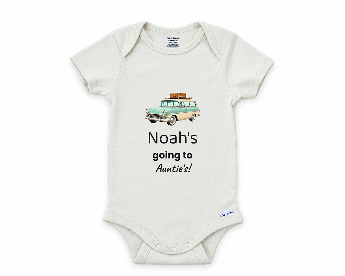 DESIGN B - Going to Auntie's personalized baby bodysuit design