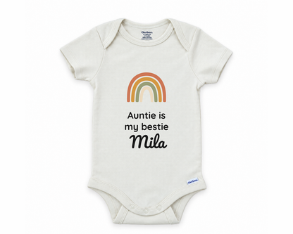 DESIGN E - Auntie Is My Bestie personalized baby bodysuit design