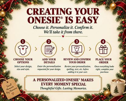 Creating your I Love My Auntie onesie is easy: four step guide to choose, personalize, confirm and order