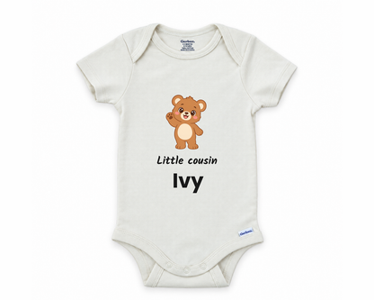 DESIGN C - Little Cousin teddy bear personalized baby bodysuit design