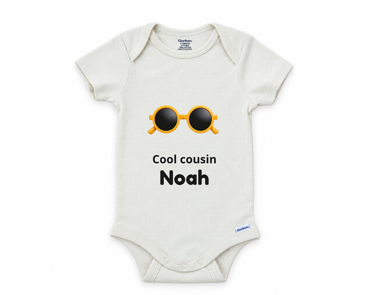 DESIGN B - Cool Cousin sunglasses personalized baby bodysuit design