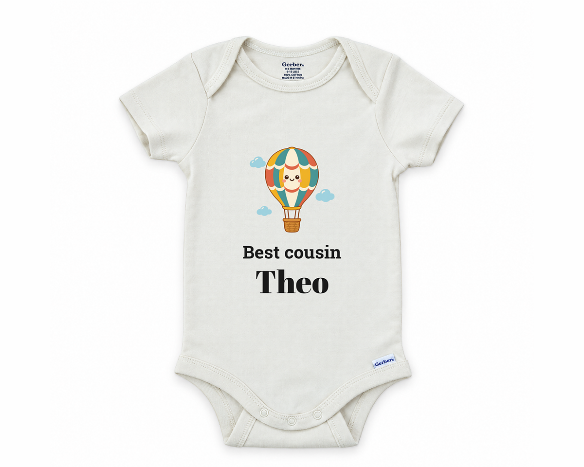 DESIGN D - Best Cousin hot air balloon personalized baby bodysuit design