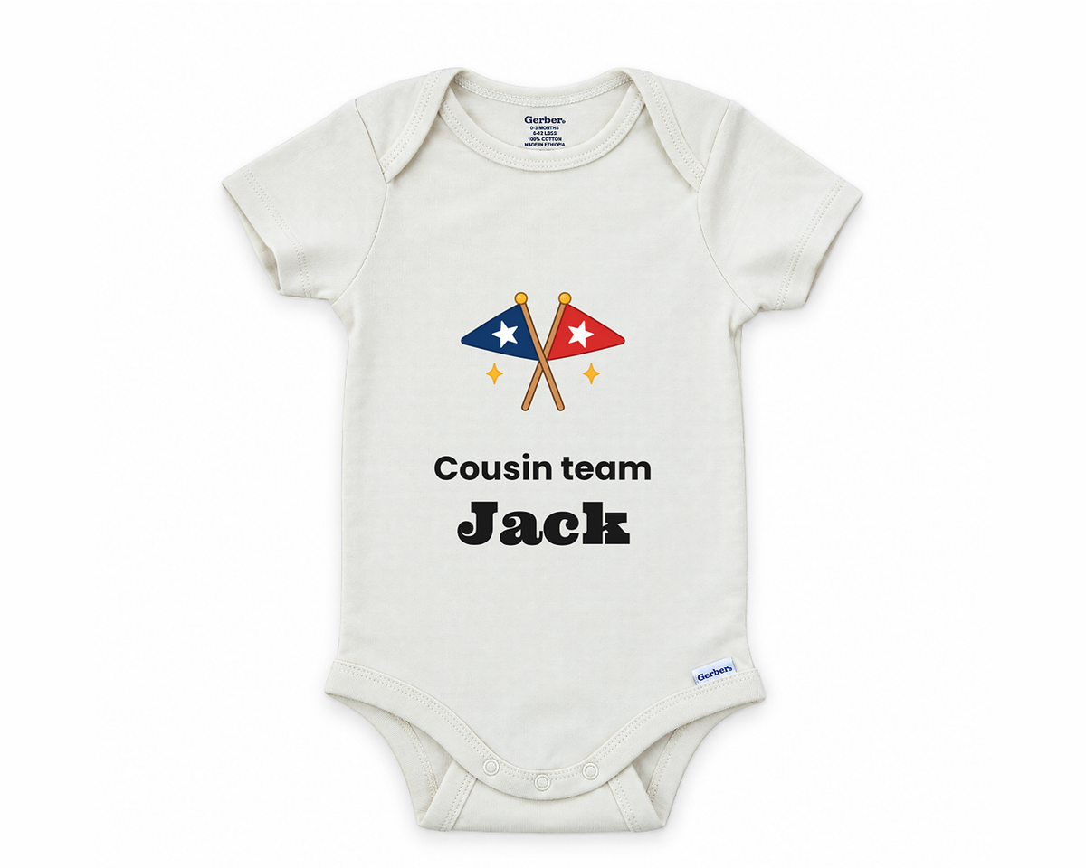 DESIGN G - Cousin Team pennant flags personalized baby bodysuit design