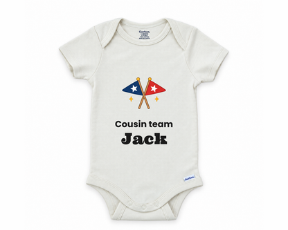 DESIGN G - Cousin Team pennant flags personalized baby bodysuit design