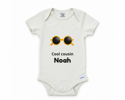 DESIGN B - Cool Cousin sunglasses personalized baby bodysuit design