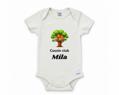 DESIGN E - Cousin Club treehouse personalized baby bodysuit design