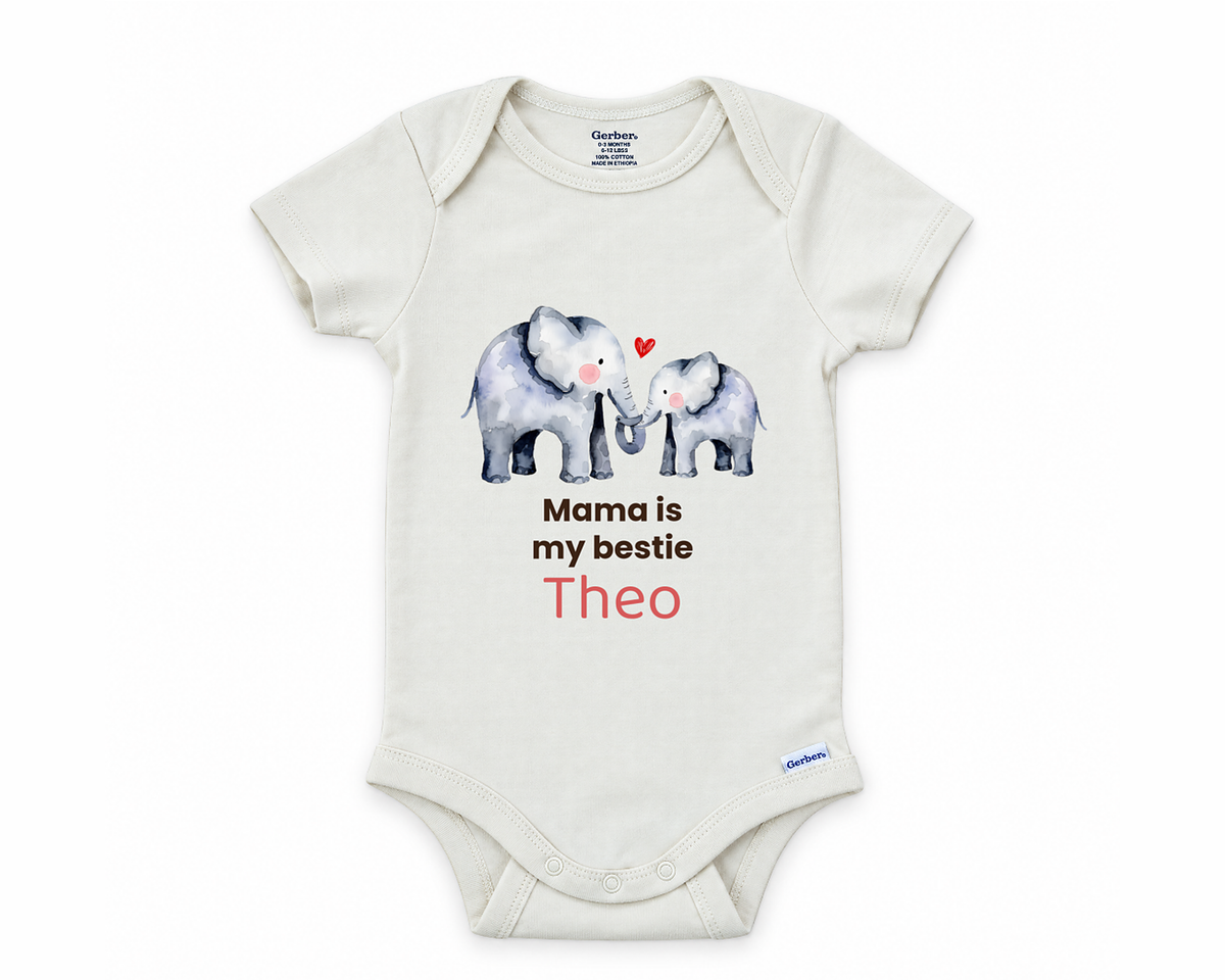 DESIGN D - Mama Is My Bestie elephant personalized baby bodysuit design