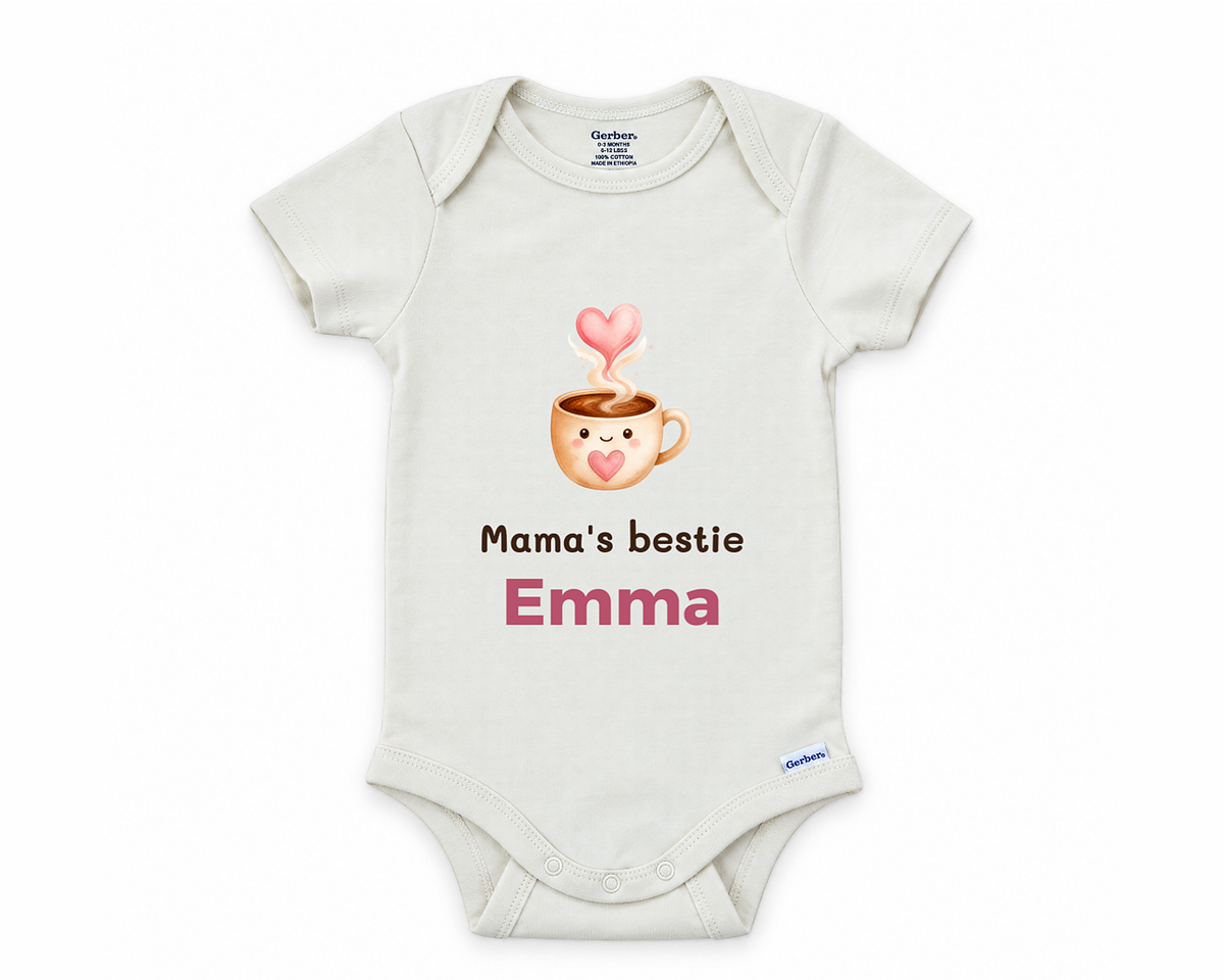DESIGN A - Mama's Bestie coffee cup personalized baby bodysuit design
