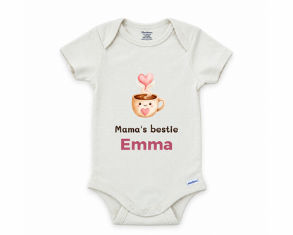DESIGN A - Mama's Bestie coffee cup personalized baby bodysuit design