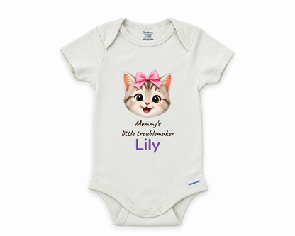 DESIGN F - Mommy's Little Troublemaker kitten personalized baby bodysuit design