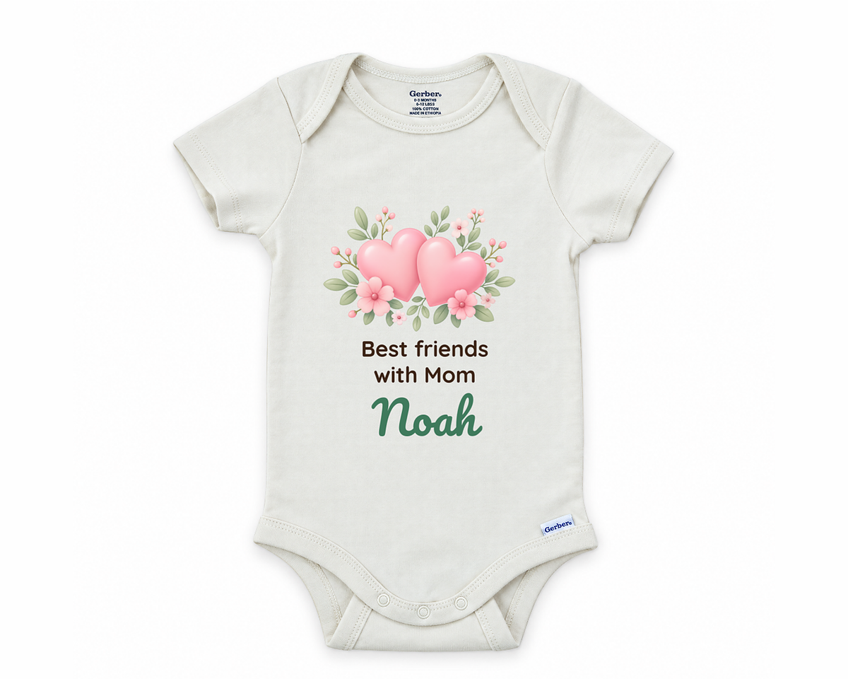 DESIGN B - Best Friends With Mom floral hearts personalized baby bodysuit design