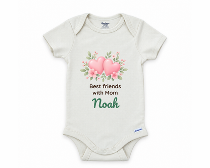DESIGN B - Best Friends With Mom floral hearts personalized baby bodysuit design