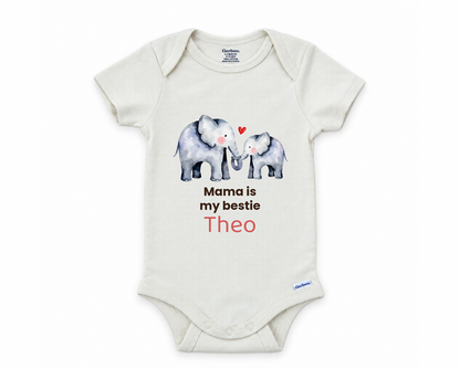 DESIGN D - Mama Is My Bestie elephant personalized baby bodysuit design
