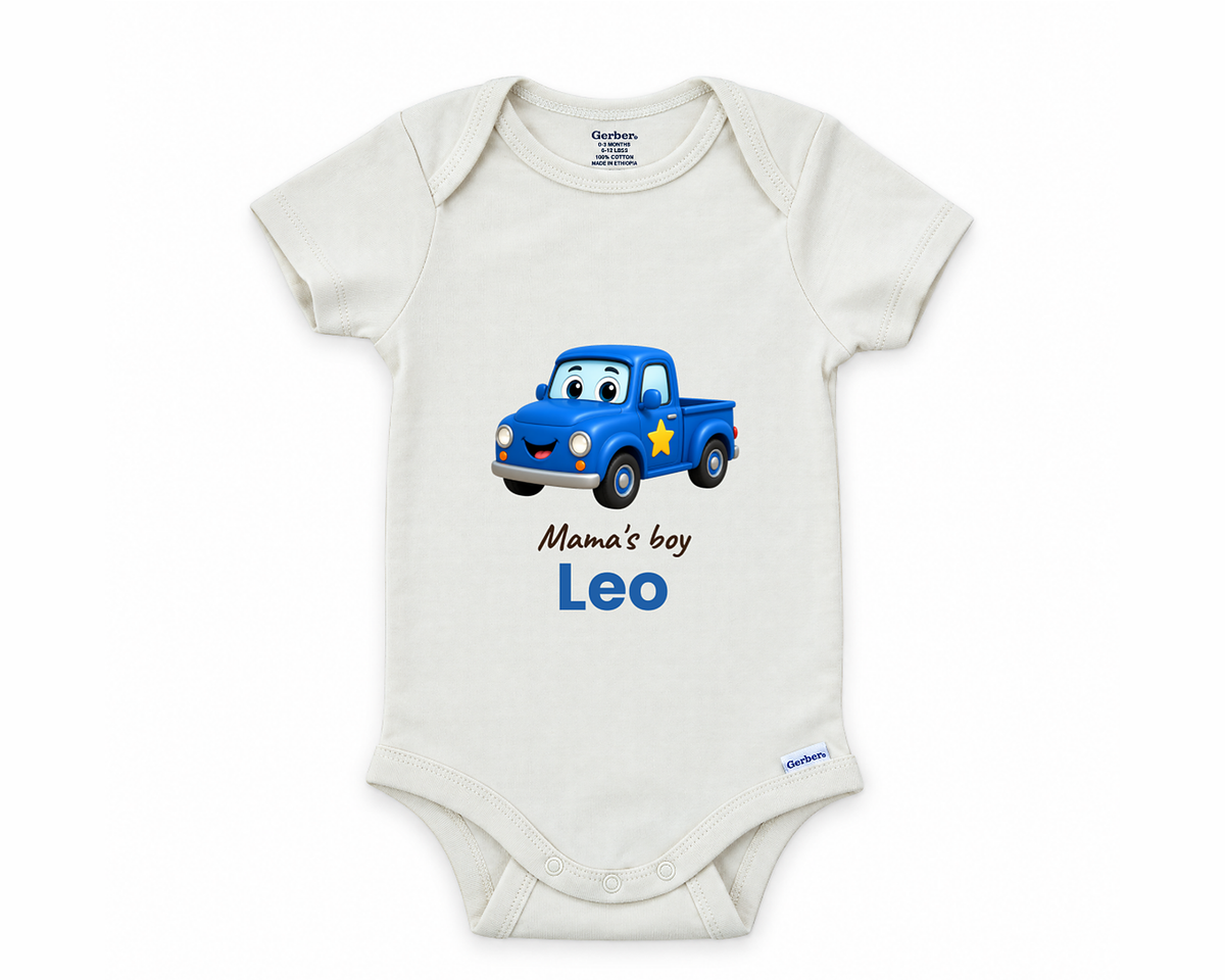 DESIGN C - Mama's Boy blue truck personalized baby bodysuit design