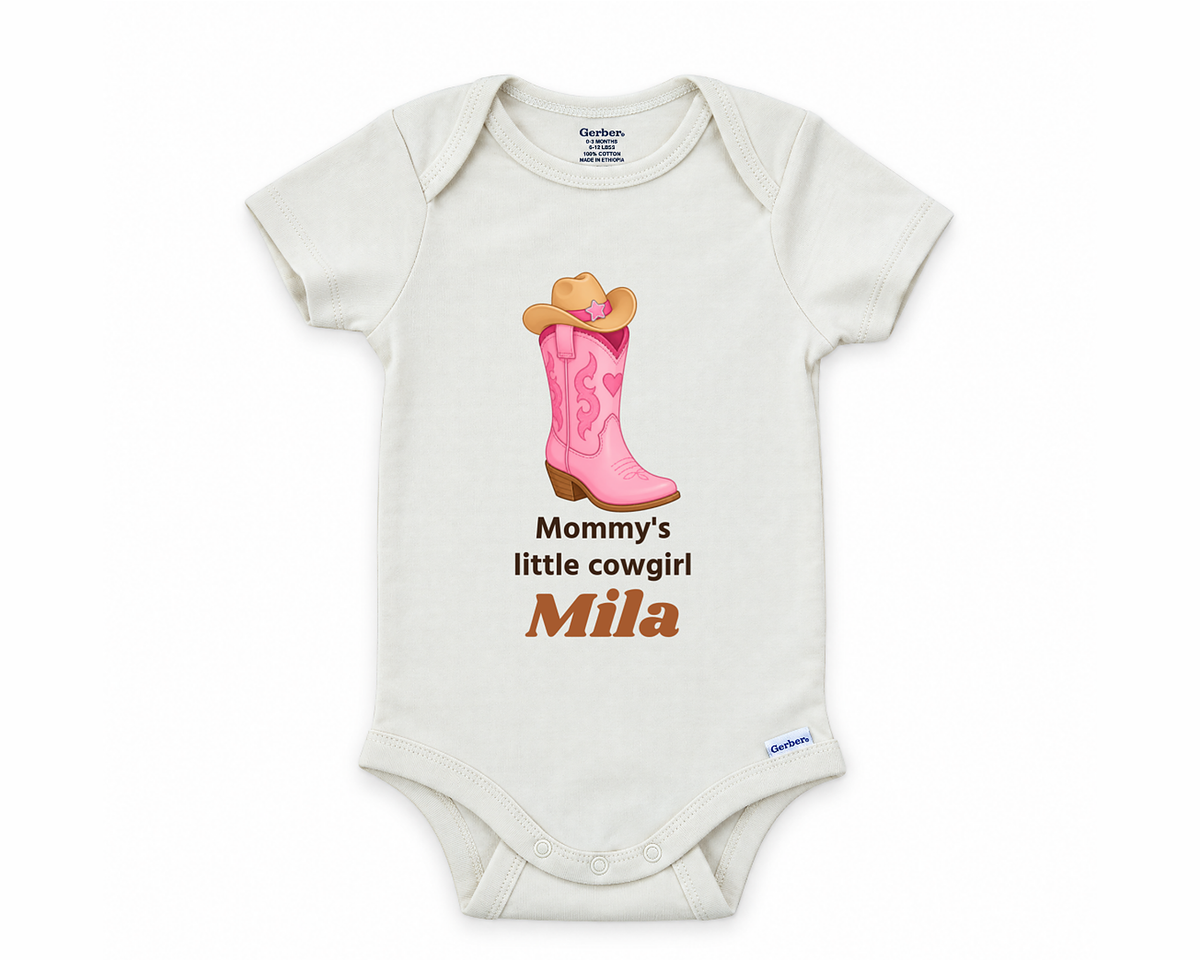 DESIGN E - Mommy's Little Cowgirl cowgirl boot personalized baby bodysuit design