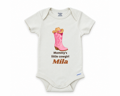 DESIGN E - Mommy's Little Cowgirl cowgirl boot personalized baby bodysuit design
