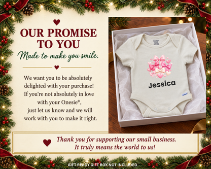 Our promise to you: Jessica personalized baby bodysuit in a gift box