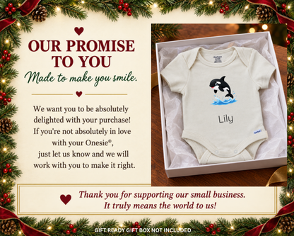 Our promise to you: Lily personalized baby bodysuit in a gift box