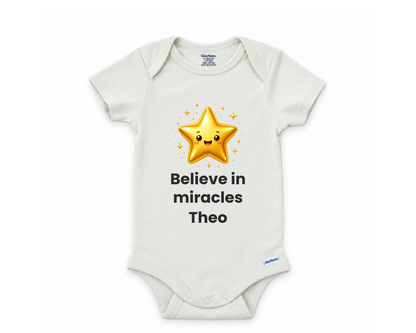 DESIGN D - Believe in Miracles gold star personalized baby bodysuit