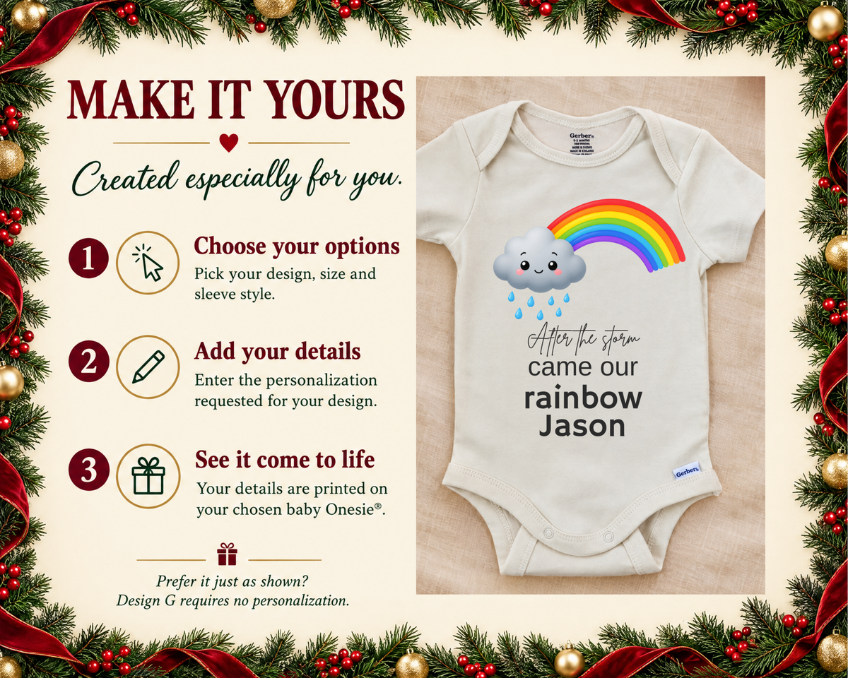 After the Storm Came Our Rainbow personalized baby bodysuit - make it yours