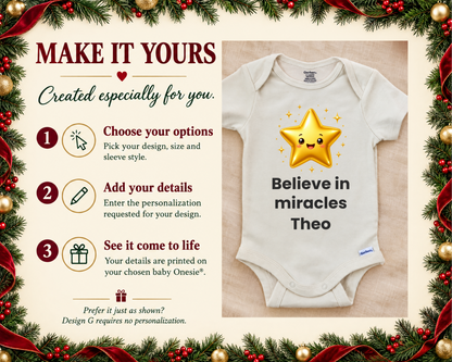 Believe in Miracles gold star personalized baby bodysuit - make it yours