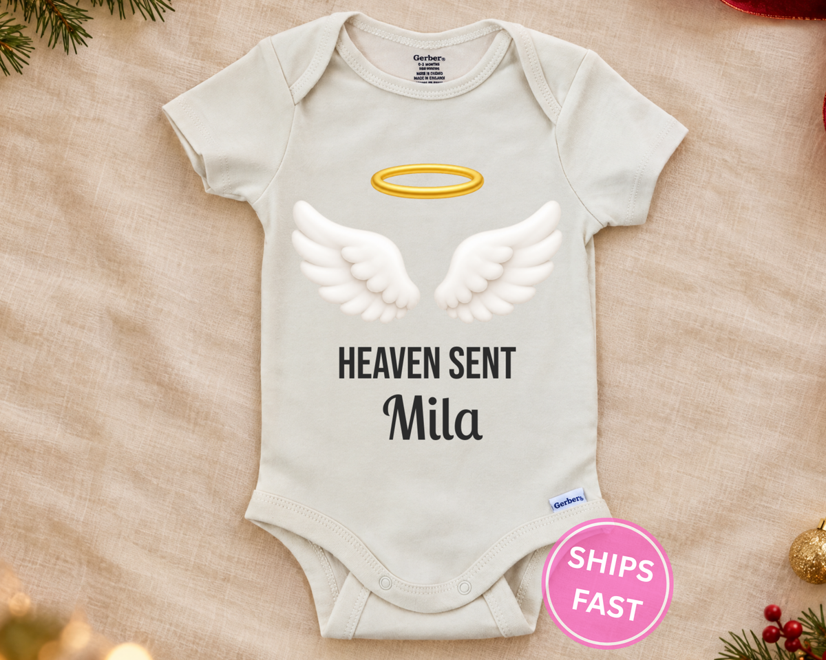 Heaven Sent angel wings personalized baby bodysuit