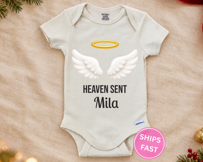 Heaven Sent angel wings personalized baby bodysuit