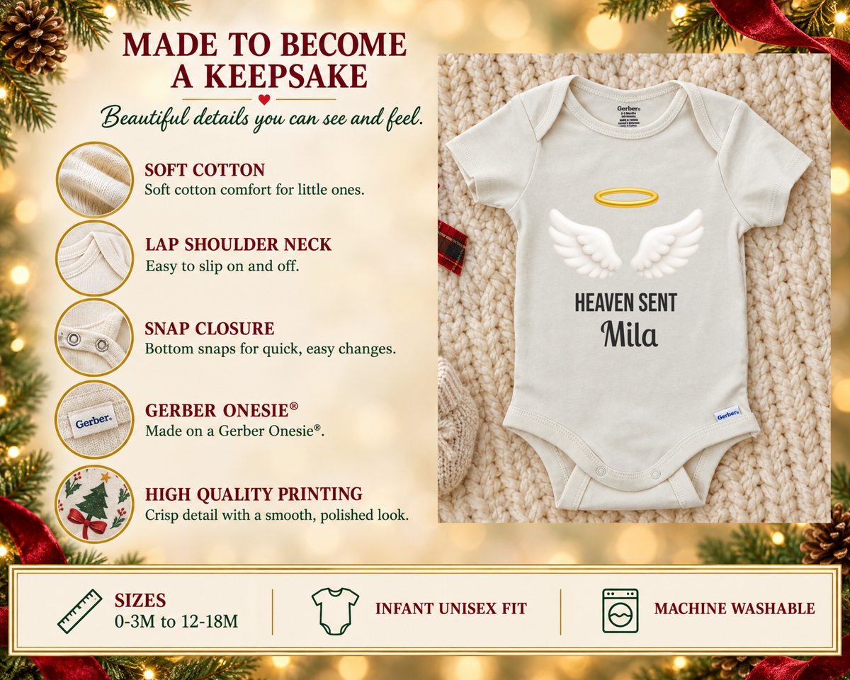Heaven Sent angel wings personalized baby bodysuit - made to become a keepsake