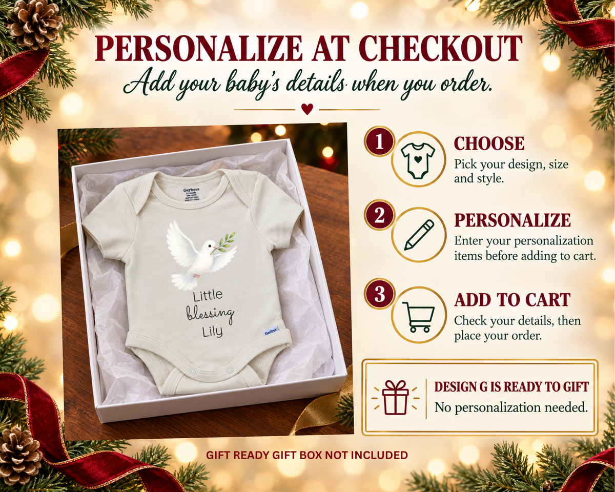Little Blessing dove personalized baby bodysuit - personalize at checkout