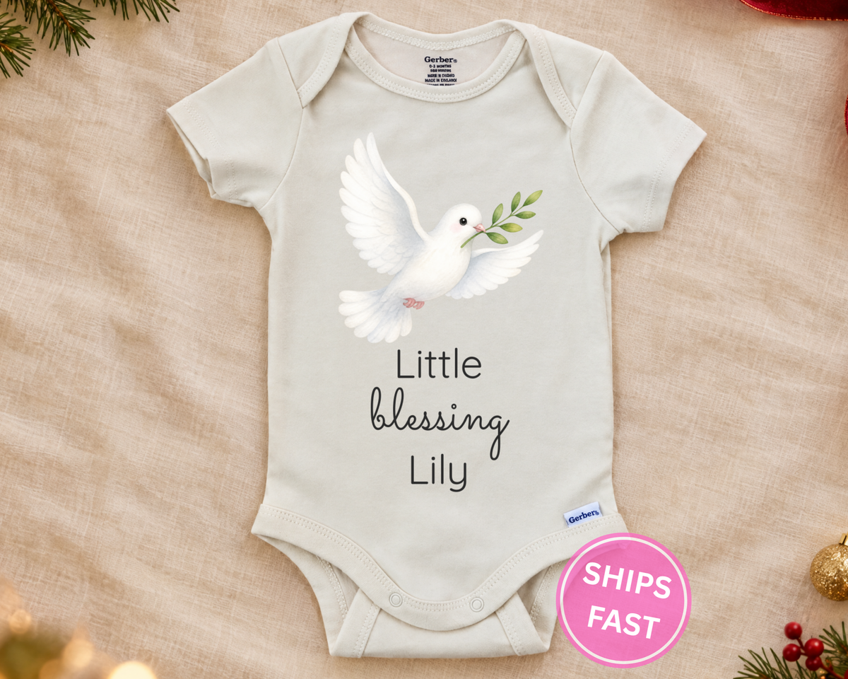 Little Blessing dove personalized baby bodysuit