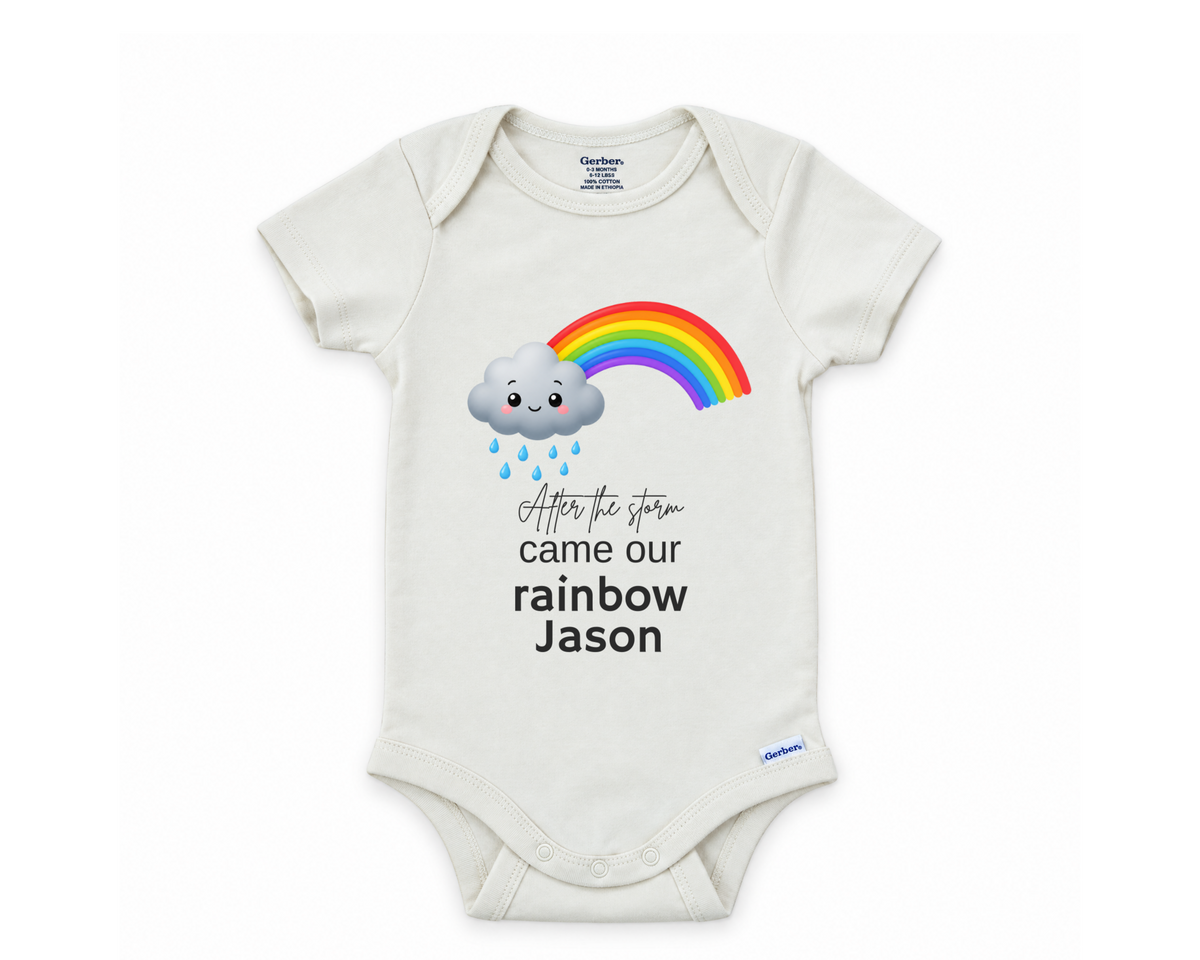 DESIGN C - After the Storm Came Our Rainbow personalized baby bodysuit