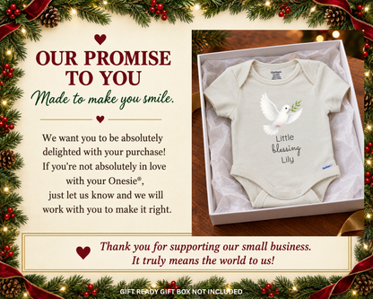 Little Blessing dove personalized baby bodysuit - our promise