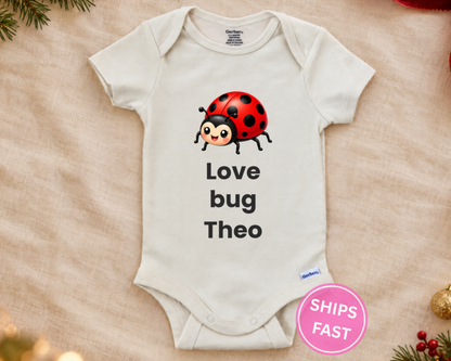 Love Bug cute ladybug personalized baby girl bodysuit