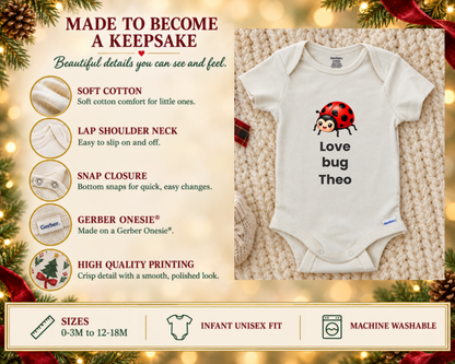 Love Bug cute ladybug personalized baby girl bodysuit