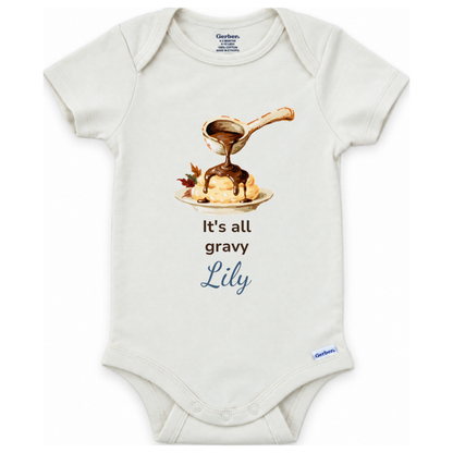 Hand-painted pecan pie personalized Thanksgiving baby onesie