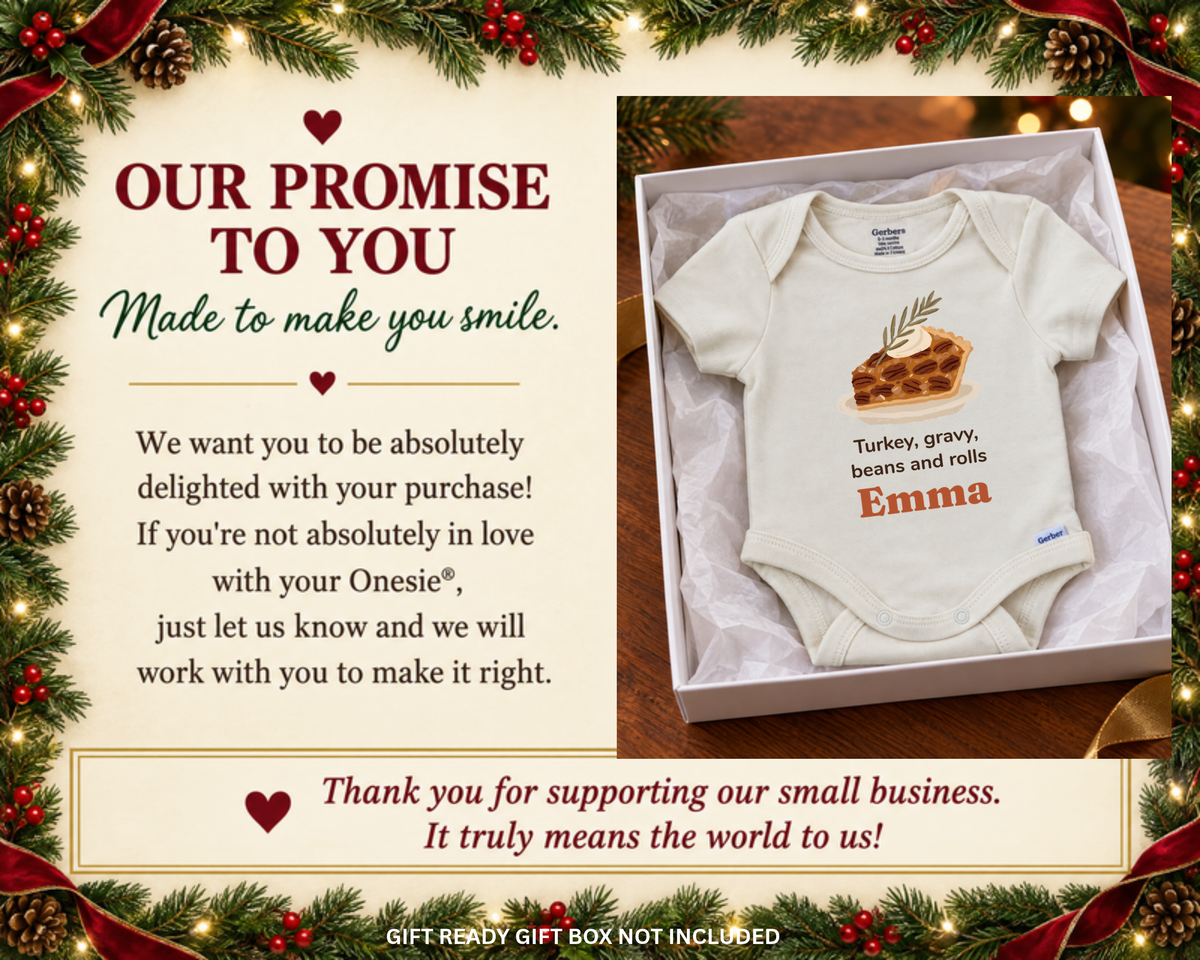 Hand-painted pecan pie personalized Thanksgiving baby onesie